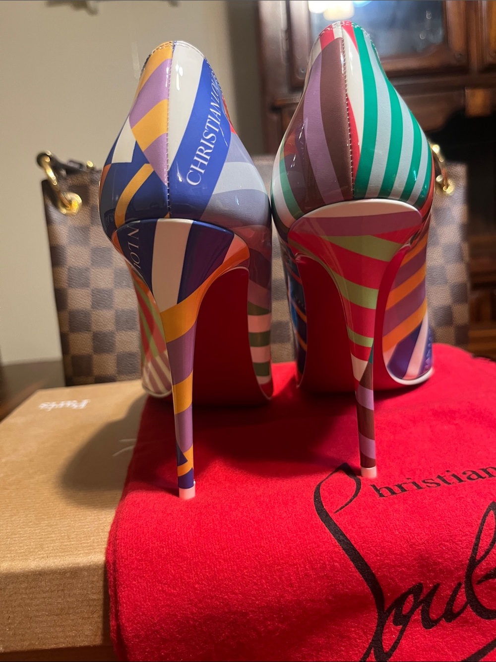 Christian Louboutin Multicolor Striped Pointed-Toe Pumps with Red Sole - Picture 6 of 10
